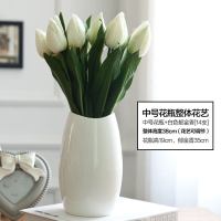 创意现代简约摆设摆件家居装饰品 时尚落地客厅陶瓷仿真花瓶花器 三维工匠 大号花瓶+5支粉红色百合花