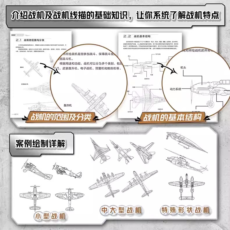 [书]武器线描手绘教程 战机篇 现代战机描摹本空军飞机航空战斗机兵器军事科普漫画儿童男孩武器线描手绘教 [正版]书武器线高清大图