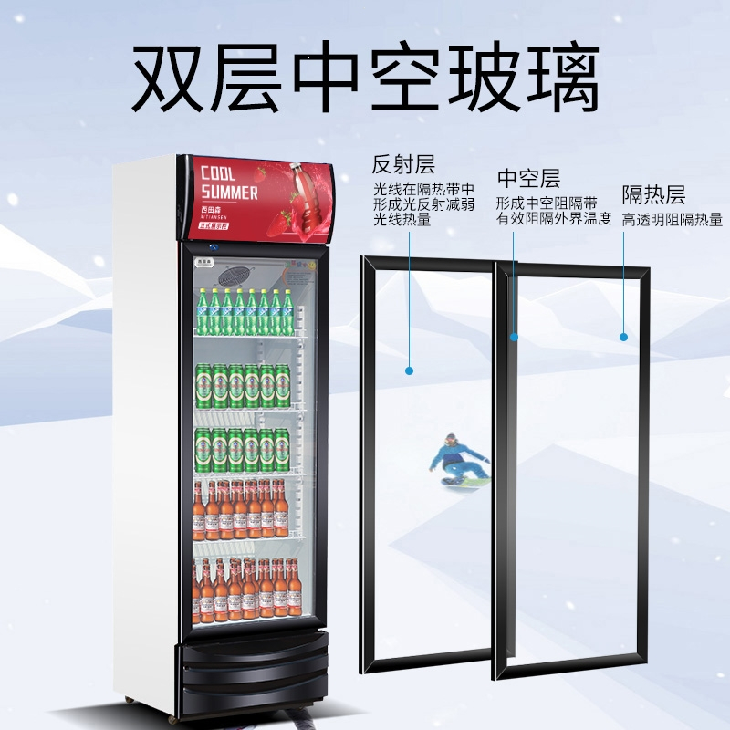 时光旧巷冷藏饮料展示柜商用保鲜柜立式冰箱单双三门超市大容量冰柜啤酒柜_双门直冷高端黑