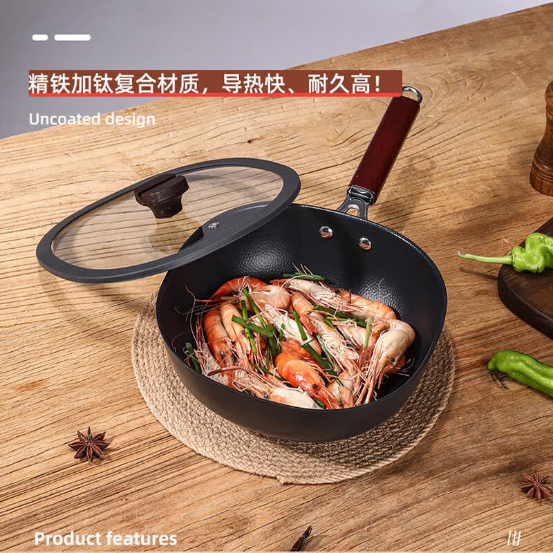 乐千厨四方钛炒锅LQC-G010 家用钛材质不粘炒锅导热快耐久高