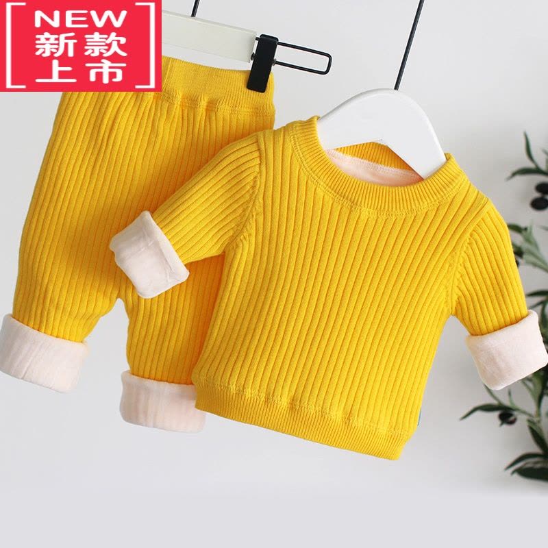 可莉允婴儿保暖套装加绒加厚秋冬装儿童男女宝宝打底内衣睡衣新生儿毛衣图片