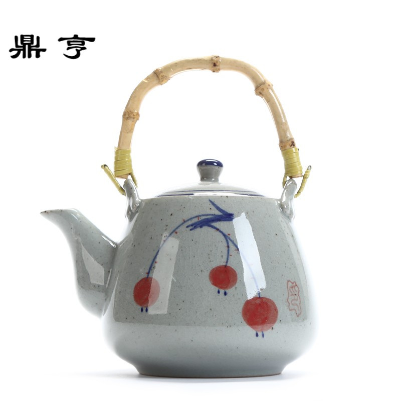 鼎亨大号泡茶壶手绘陶瓷复古青花提壶1000毫升壶餐厅饭店茶壶