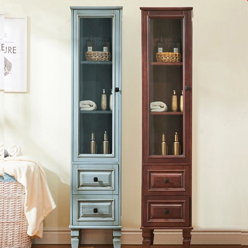 藤印象年货美式立柜橡木浴室边柜储物收纳柜马桶侧柜置物柜子客厅酒柜
