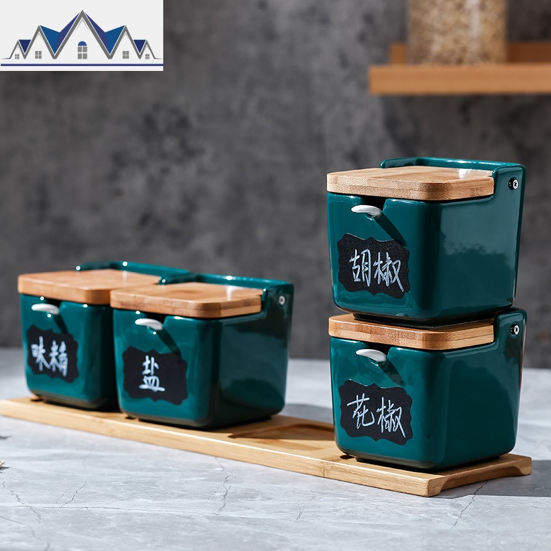 北欧陶瓷调味罐调料瓶套装家用厨房翻盖盐糖辣椒调料盒收纳大容量 三维工匠收纳盒高清大图