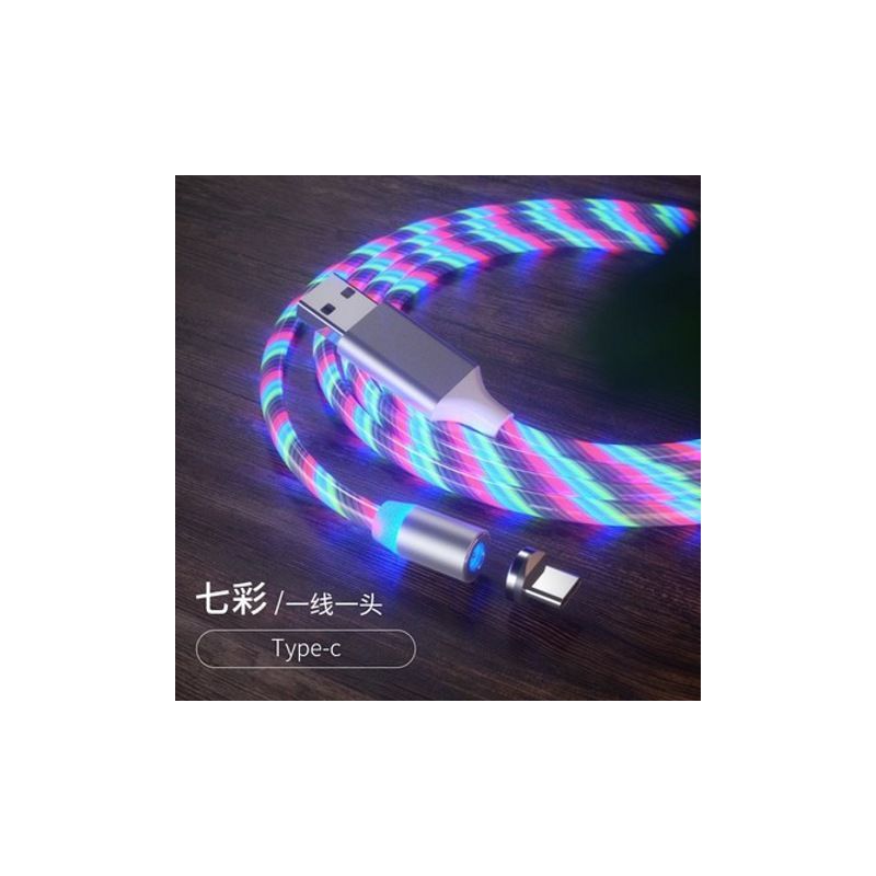 磁吸光数据线安卓苹果type-c三合一磁铁头手机快充强磁充电线|一线一头【安卓】 2米：七彩光【快充版】