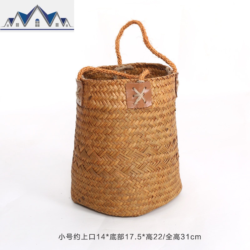 KENS 手工编收纳篮 创意花盆套 插花篮 圆形小提篮礼品篮花器 三维工匠 橙色小号