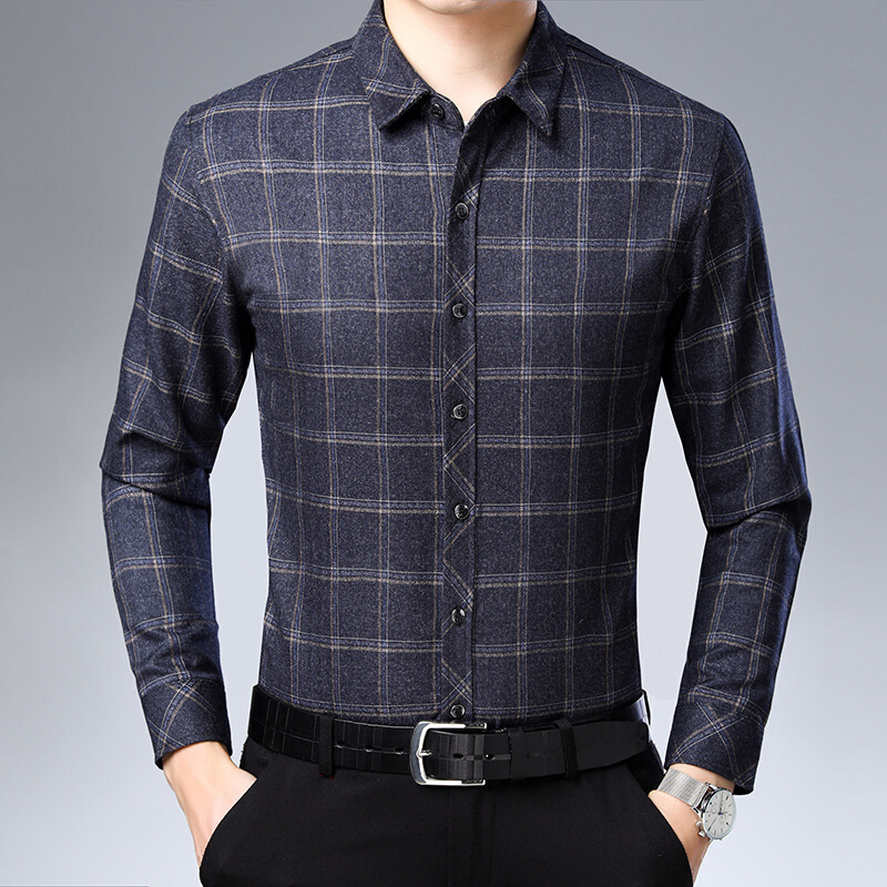 梵克公牛格子衬衫长袖春装薄款新款男休闲打底衬衫中年爸爸装修身衬衣