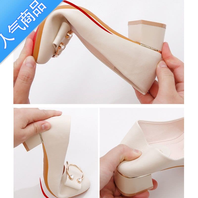 SUNTEK中年妈妈鞋春秋款软底舒适浅口单鞋女夏豆豆鞋2023新款粗跟高跟鞋图片