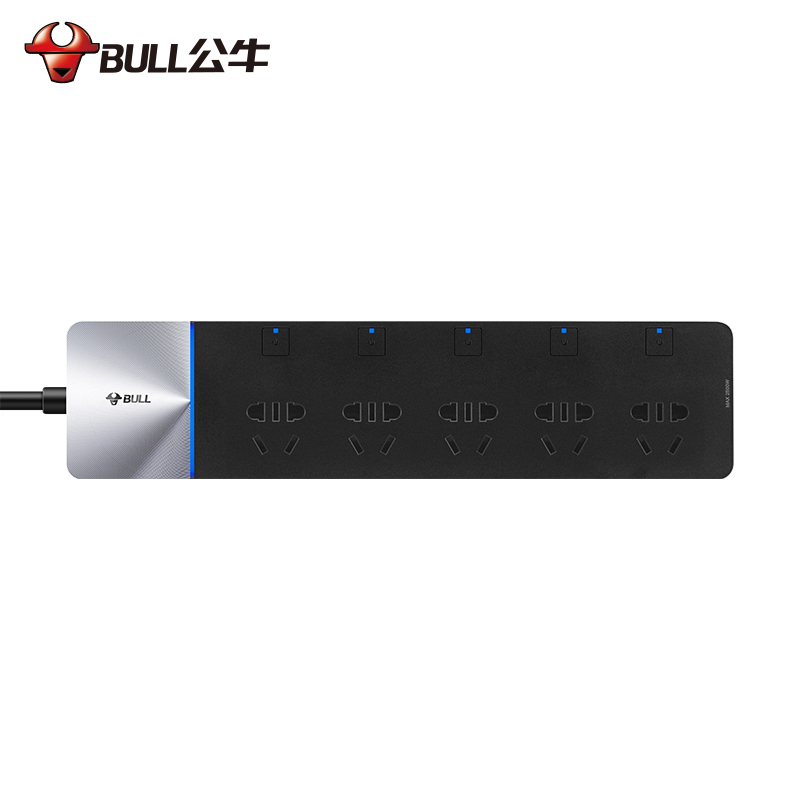公牛(BULL)插座 GN-H4053高端超功率预警五插位独立开关全长3米 抗电涌插座/插排/接线板/拖线板