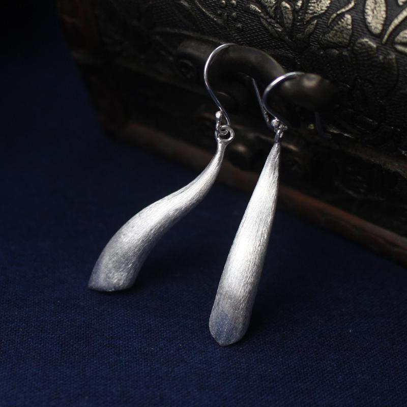 原创 925纯银耳环女 长款个性手工拉丝耳饰民族风 简约百搭防过敏送女朋友老婆生日礼送女朋友七夕情人节礼物