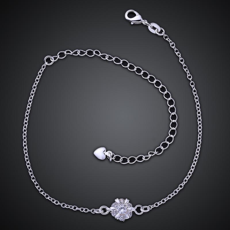 A032Women Jewelry Silver Anklet 镀银饰梅花水晶脚链潮女饰品送女朋友七夕情人节礼物