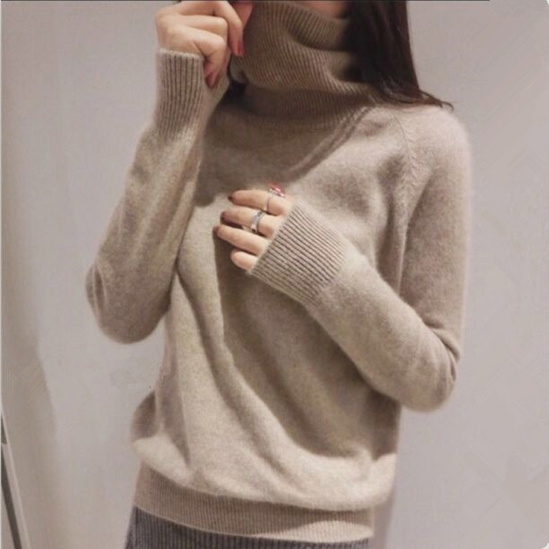 羊绒衫女短款毛衣女秋冬针织插肩袖打底衫宽松高领三紧款