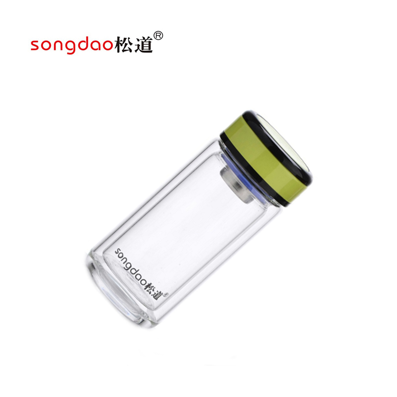 松道 双层玻璃杯双层玻璃水杯带盖耐高温茶水分离便携旅行杯泡茶杯SD334系列-绿色300ML高清大图