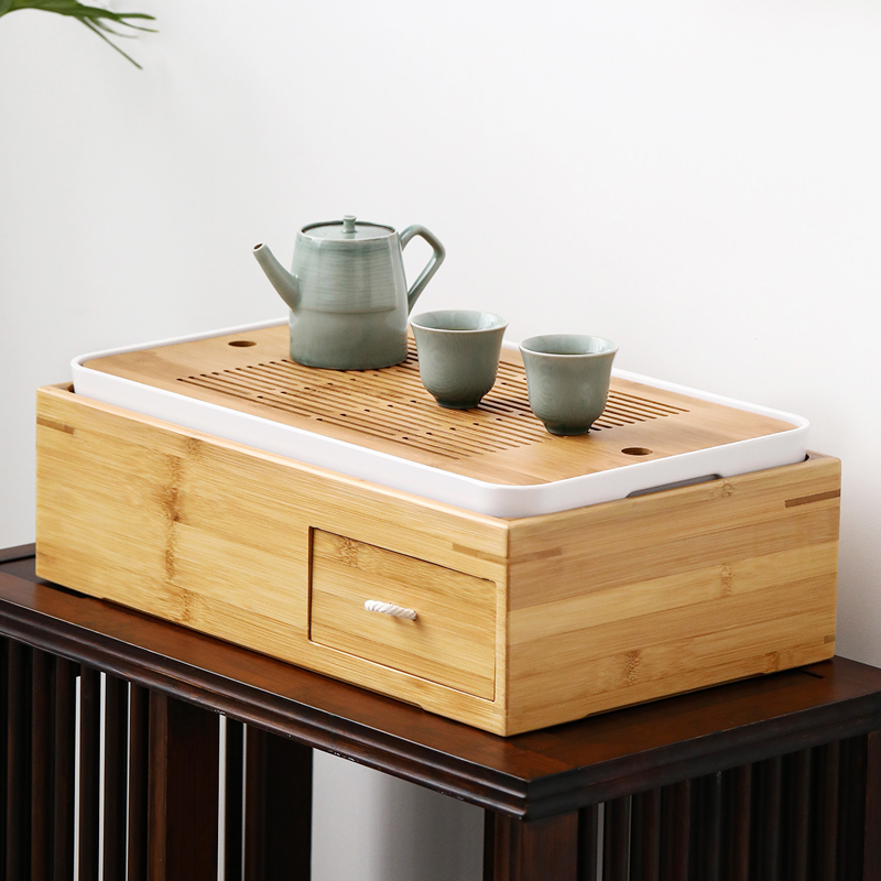 領藝 可收纳式茶盘日式竹制密胺储水茶海家用小型茶台功夫茶托盘不含茶具