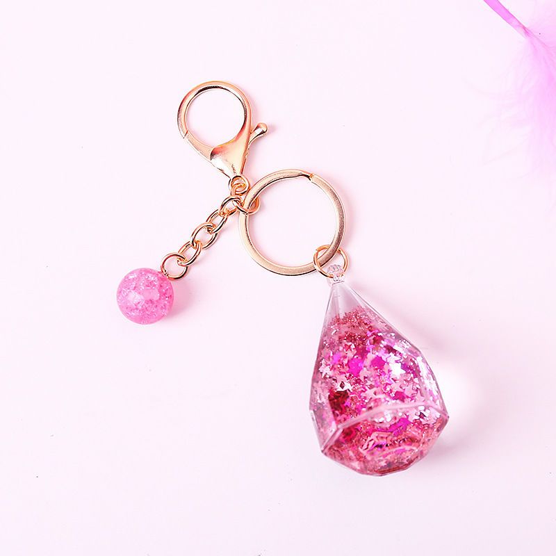 创意水晶流沙钥匙扣水滴星星闪粉可爱书包挂链汽车钥匙圈生日礼物六边