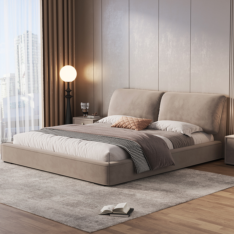 景山百岁 轻奢真皮床主卧床 双人床带软包1.5米1.8米意式简约现代储物床婚床实木床舒适极简（多色可选 拍下请备注）高清大图