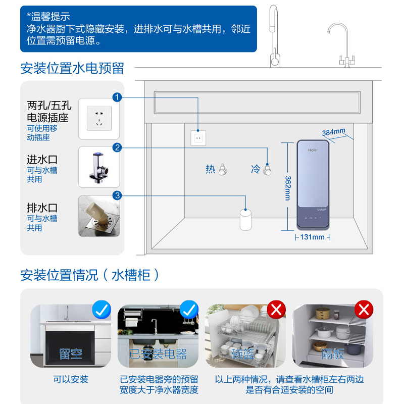 海尔牌HRO400SVM3-U1 型反渗透净水机 长效耐用RO膜 母婴净滤无双酚A 纯净双出水