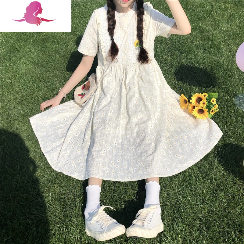 艳如飞日系连衣裙夏甜美中长款过膝裙子仙女超仙森女系学生小雏菊碎花裙连衣裙