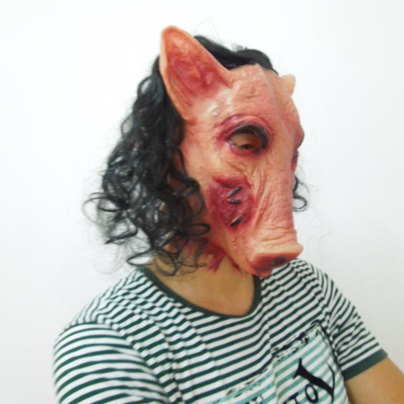 面具猪八电锯惊魂3面具万圣节面具带发猪头抖音|4个混