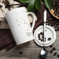 创意十二星座杯子陶瓷马克杯简约办公室情侣水杯牛奶咖啡杯带盖勺