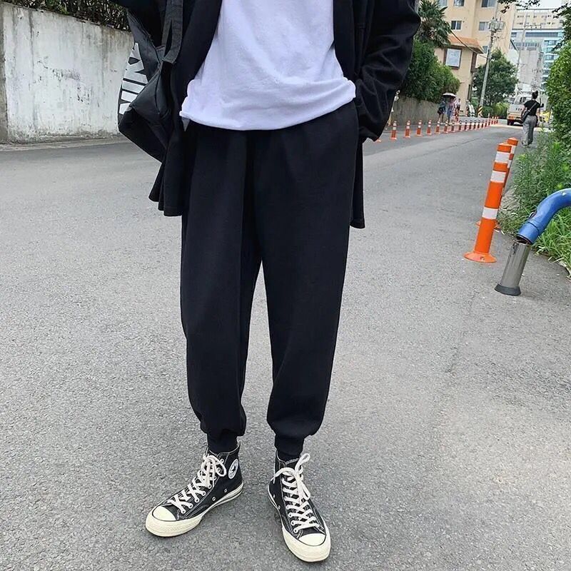 新款印花牛仔裤男生港风宽松直筒九分裤韩版潮流学生裤子男阔腿裤皮绳