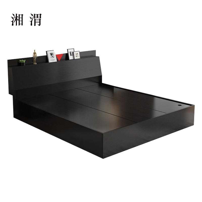 湘渭榻榻米板式床员工床公寓单人床双人床黑胡桃色[斜靠无抽款]1500mm*2000mm