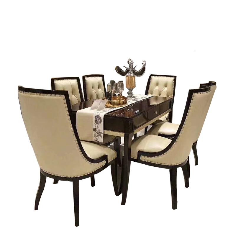 欧式餐桌 新古典长方形法式简欧餐桌饭桌 实木餐桌椅组合餐厅家具 餐椅一桌六椅支架结构