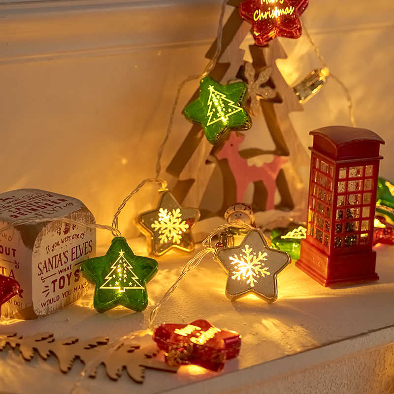 名凌圣诞节装饰灯电镀五星送电池10米80灯电池遥控USB俩用款长亮+闪烁