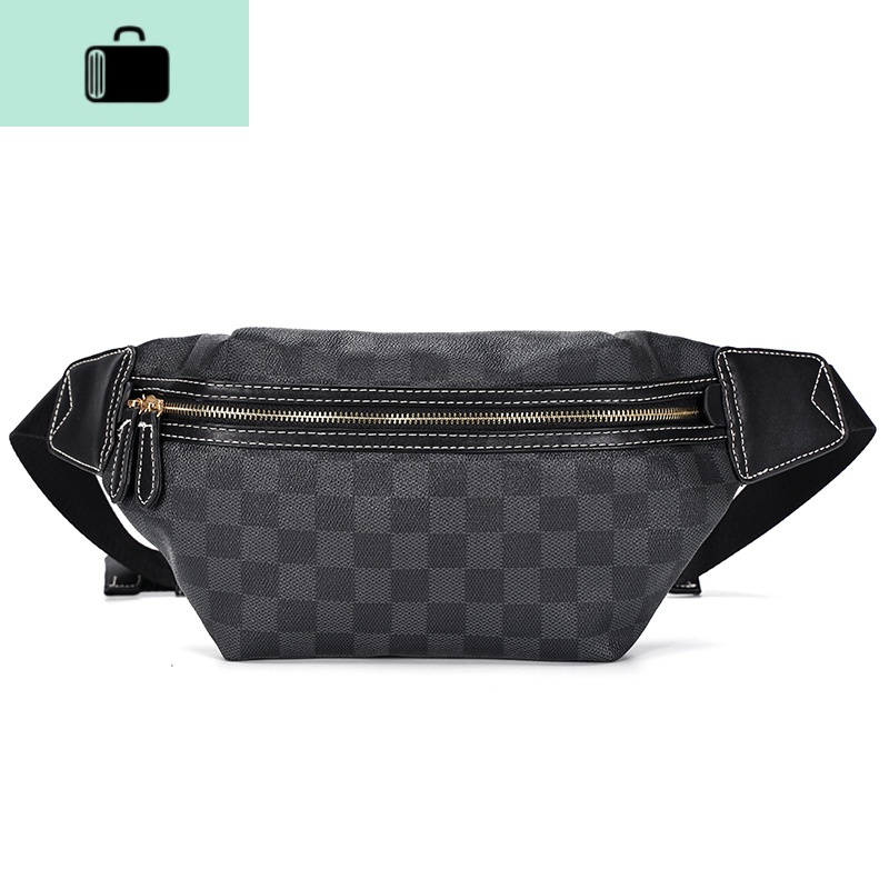 新款格子胸包腰包潮 时尚男包包百搭斜挎胸包潮男女包街头单肩包NEW LAKE 黑色关注送礼品男士单肩包