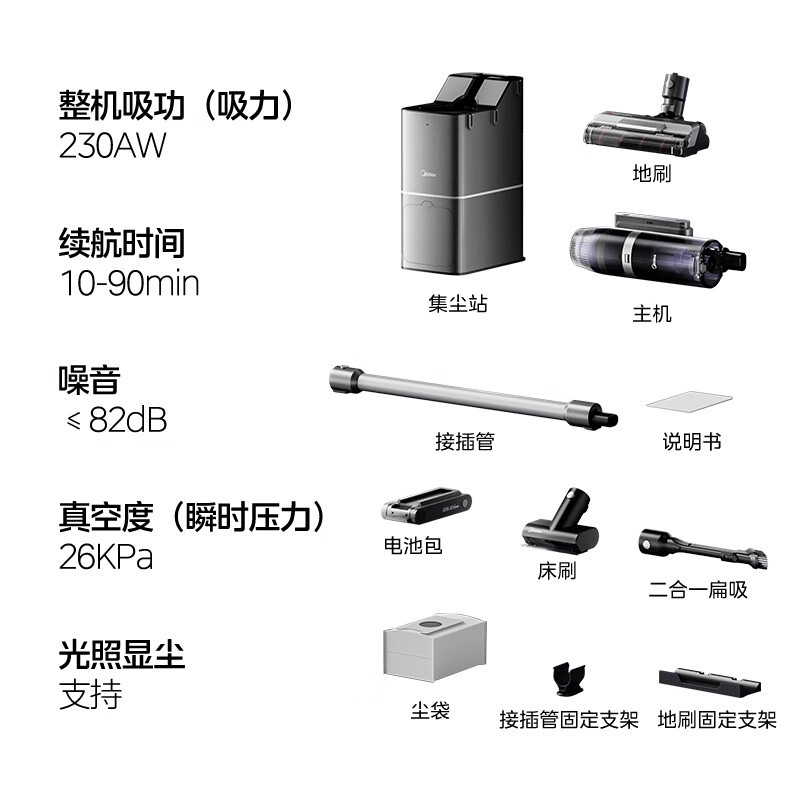 美的无线空间站Q9station家用手持吸尘器基站充电自动集尘宠物除螨一体机毛发切割 Q9Statio