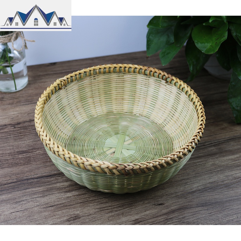 家用竹编馍筐馒头筐水果篮子手工小竹篮厨房收纳筐果盘菜筐点心篮 三维工匠收纳篮 藤口果盘（口径26cm*高9cm)