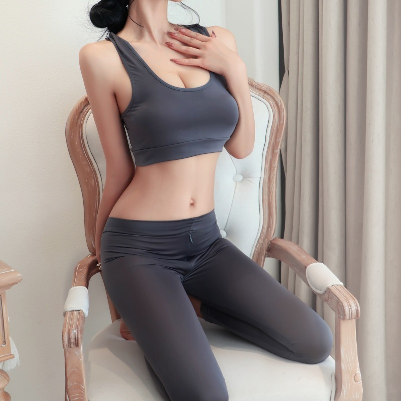 长夜漫漫情趣内衣开档运动裤免脱性感诱惑夫妻调情外穿瑜伽裤1918 灰色 均码(80-125斤)