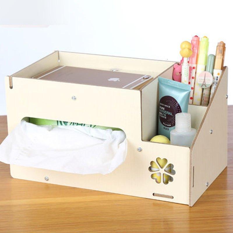 简约木质diy多功能纸巾抽纸盒 桌面收纳盒 遥控器办公收纳盒生活日用