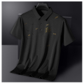 中年男士polo衫冰丝短袖翻领t恤袖广告文化衫衣服刺绣印字logo潮 3XL 黑色