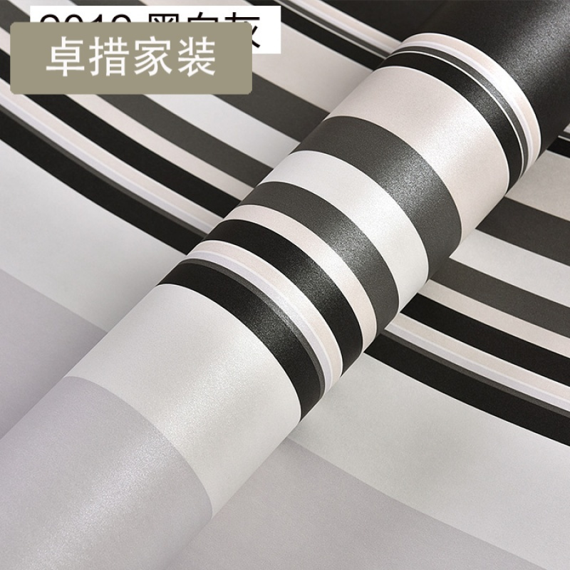 现代简约黑白灰竖条纹墙纸环保加厚无纺布客厅卧室电视背景墙壁纸壹德壹