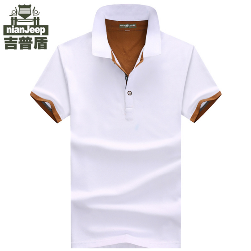 吉普盾夏新款男士休闲短袖纯色POLO衫纯棉翻领T恤衫大码体恤11536