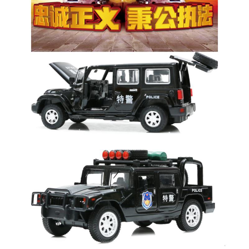 1:32仿真警察车模合金警车加长悍特警牧马人吉普回力汽车男孩玩具 53174白色高清大图