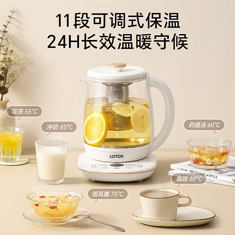 LOTOR浣熊养生壶家用煮茶壶迷你煮茶器多功能花茶壶加厚恒温烧水壶大容量 白色标准款H20