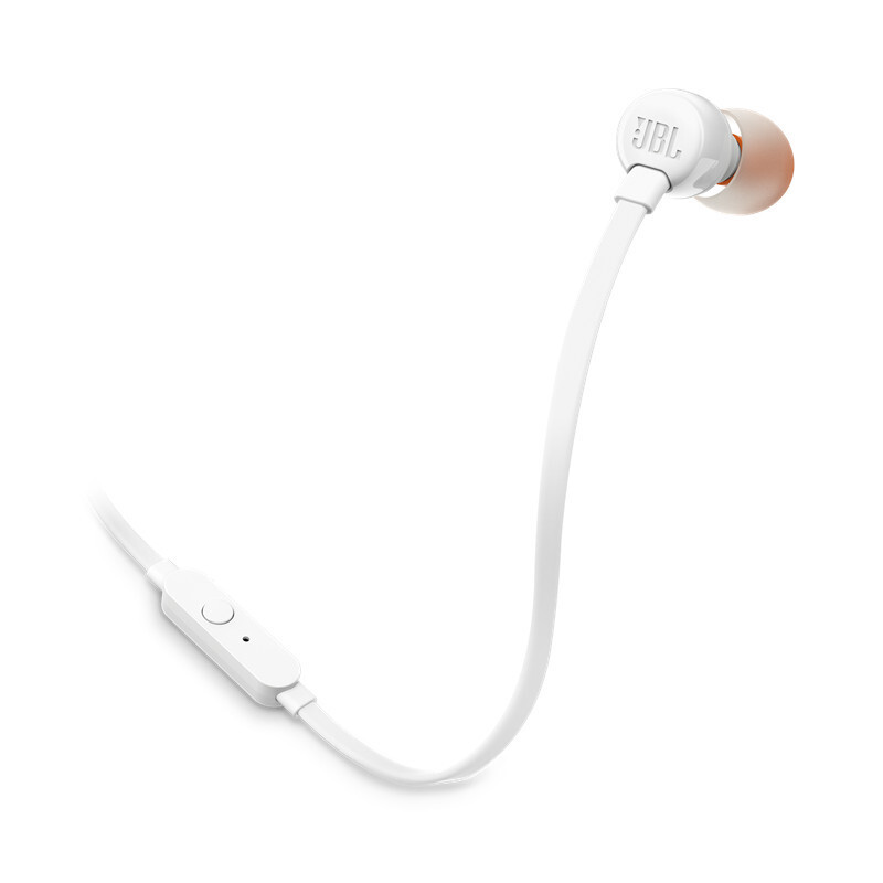 JBL T110 立体声入耳式耳机耳麦 运动耳机 电脑游戏 音乐耳机 手机有线耳机带麦可通话 珍珠白