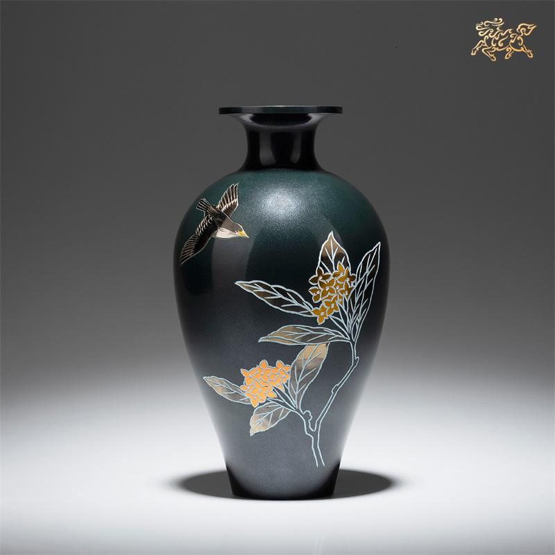 美帮汇全铜摆件《 高冈铜器之兰花鸟》铜工艺品 饰品 花瓶高清大图