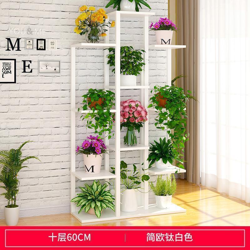 家柏饰(CORATED)花架置物架客厅装饰铁艺花盆架子阳台多层绿萝多肉花架家用省空间 C款10层钛白色高清大图