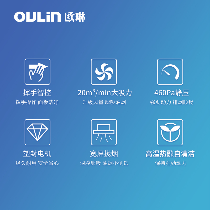 欧琳(OULIN)抽油烟机顶吸油烟机家用欧式触控吸油烟机20立方风量大吸力挥手智控内腔免拆洗排油烟机AG10高清大图