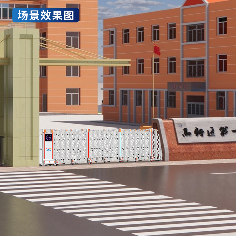 CJ-SSM015智能铝合金伸缩门学校小区工厂电动大门推拉门自营商业办公大门酒店家具电动门高清大图