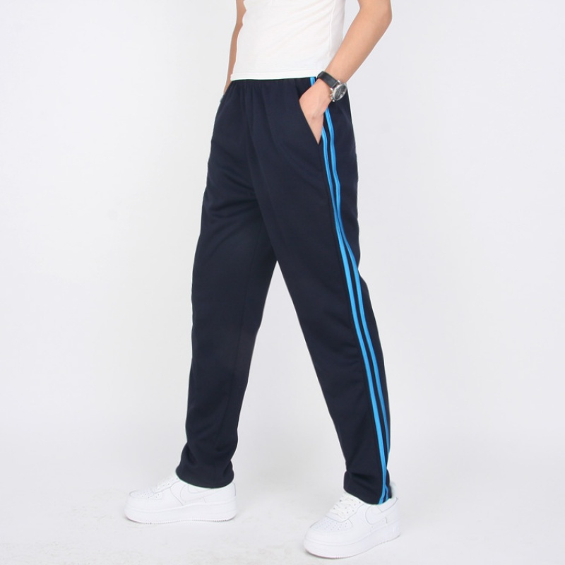 热卖校服裤子男女直筒宽松高中小学生双蓝条两道杠藏蓝色校裤运动长裤