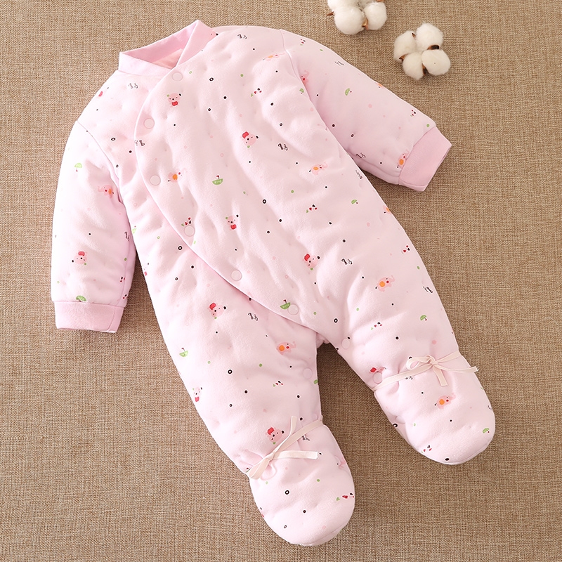 婴儿衣服冬装612个月智扣八宝宝加厚保暖棉衣一岁加绒连帽外出连体衣