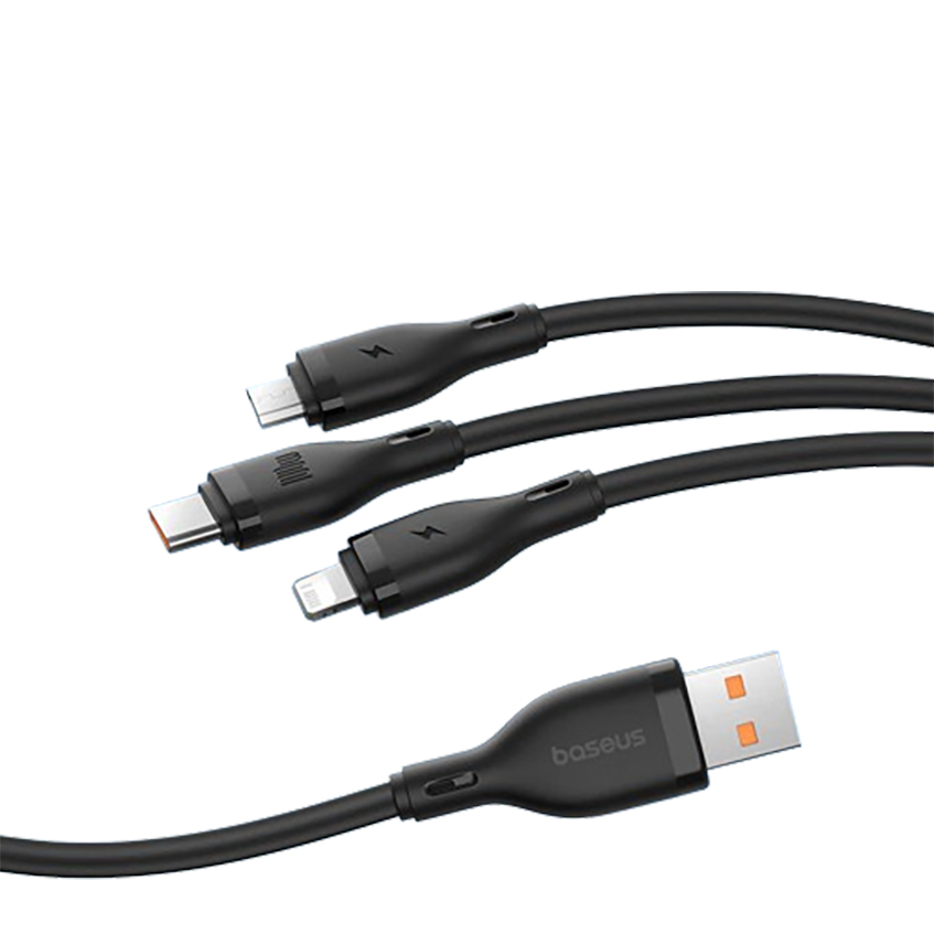 倍思充电线三合一数据线快充100W/88W充电器线一拖三头苹果Type-C安卓iPhone15/14华为小米手机车载 黑