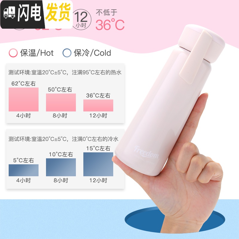 三维工匠保温杯子女学生便携水杯韩国清新可爱个性创意潮流不锈钢简约水瓶 [一盖两用☆礼盒装]樱花粉-350高清大图