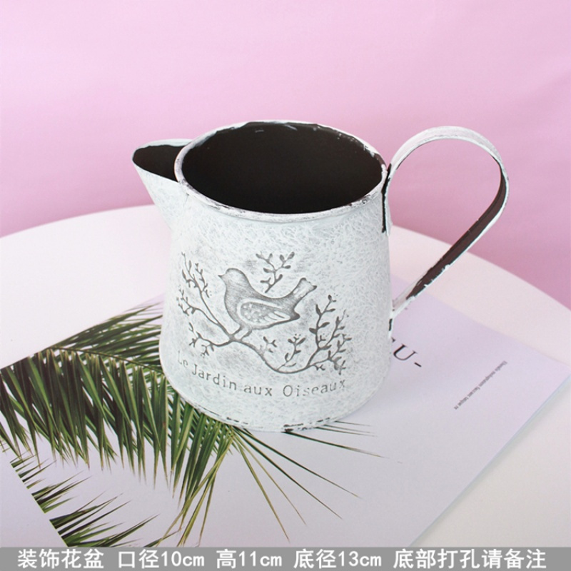 美式田园铁皮桶花盆铁艺干鲜花桶花店插多肉肉盆器复古花盆插花筒日用家居