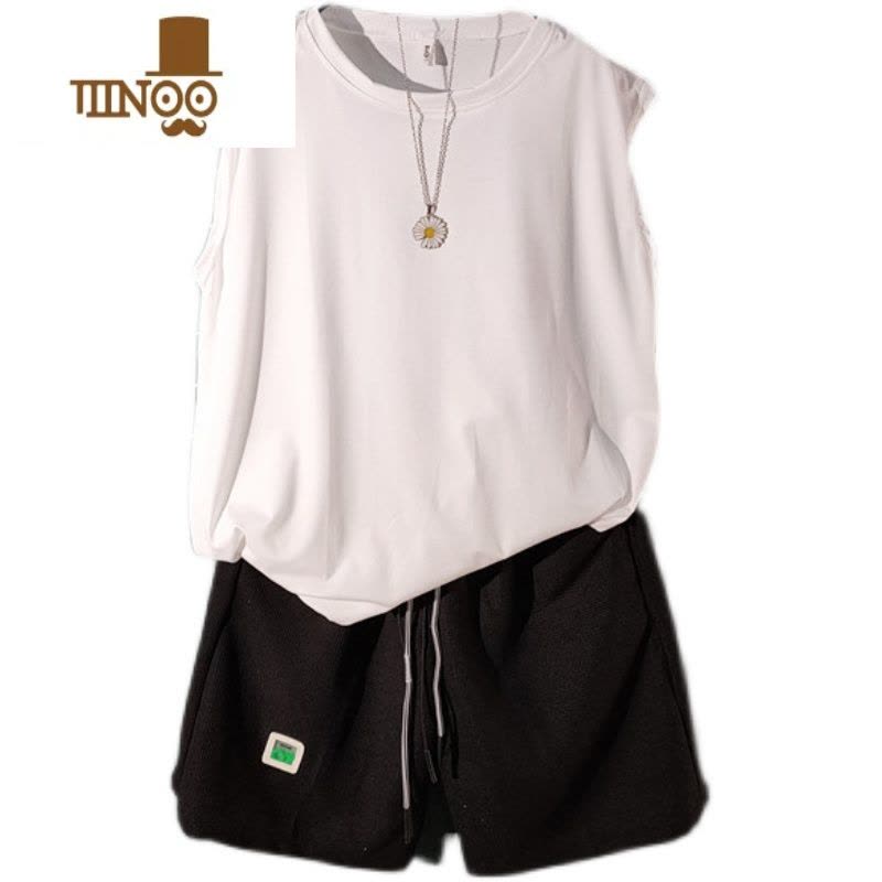 YANXU背心短裤套装男夏季坎肩无袖t恤休闲运动套男装搭配一套帅气图片