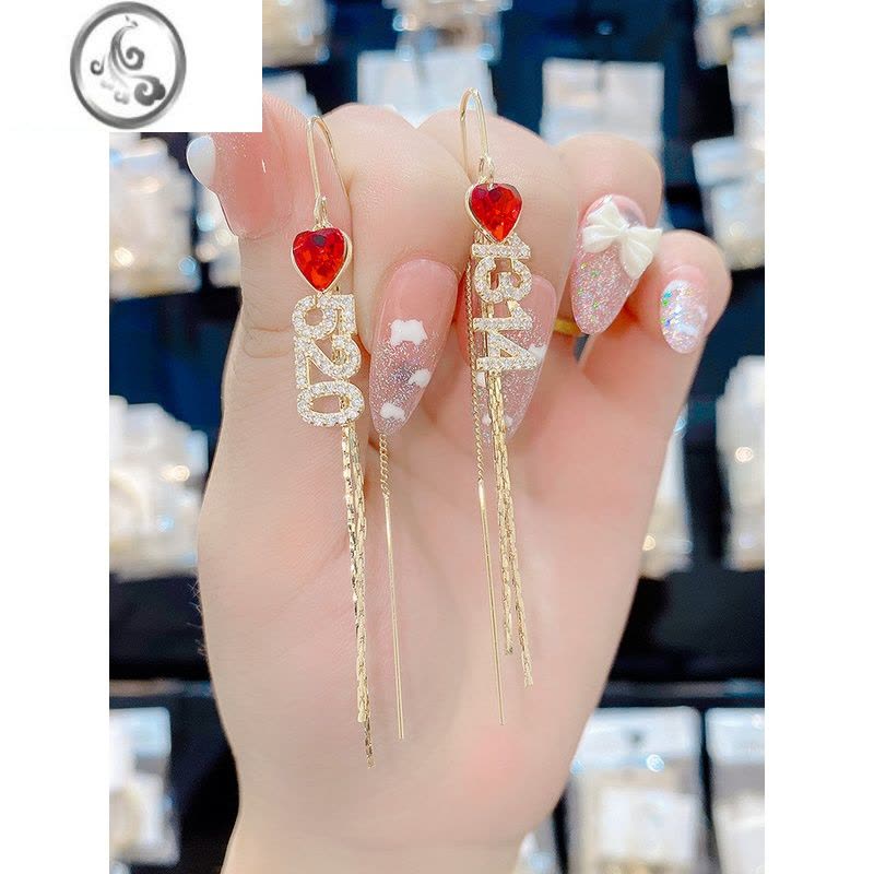 JiMi高级感5201314耳线925银大气耳环2022年新款潮气质网红爱心形耳环图片